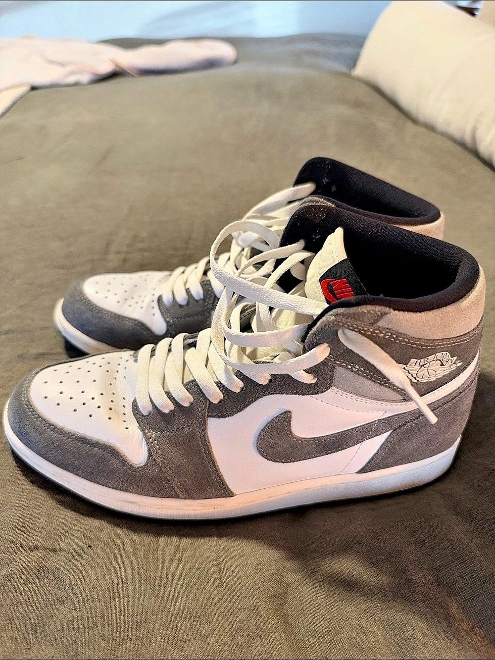 Nike Air Jordan 1 High Top Sneakers in Gray & White